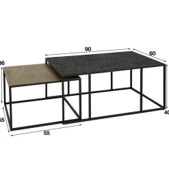 WoonStijl Salontafel set van 2 rechthoek iron metallic