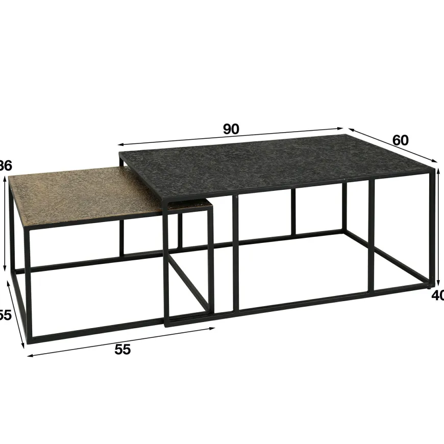 WoonStijl Salontafel set van 2 rechthoek iron metallic