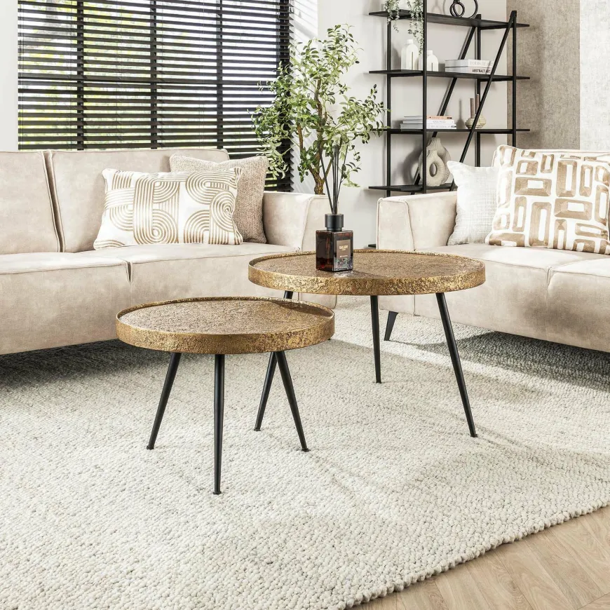 WoonStijl Salontafel set van 2 rond metallic
