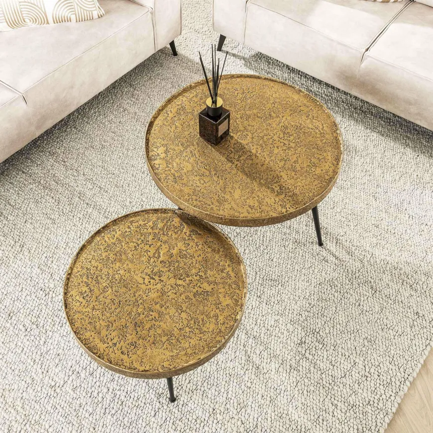 WoonStijl Salontafel set van 2 rond metallic