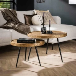 WoonStijl Salontafel set van 2 rond metallic