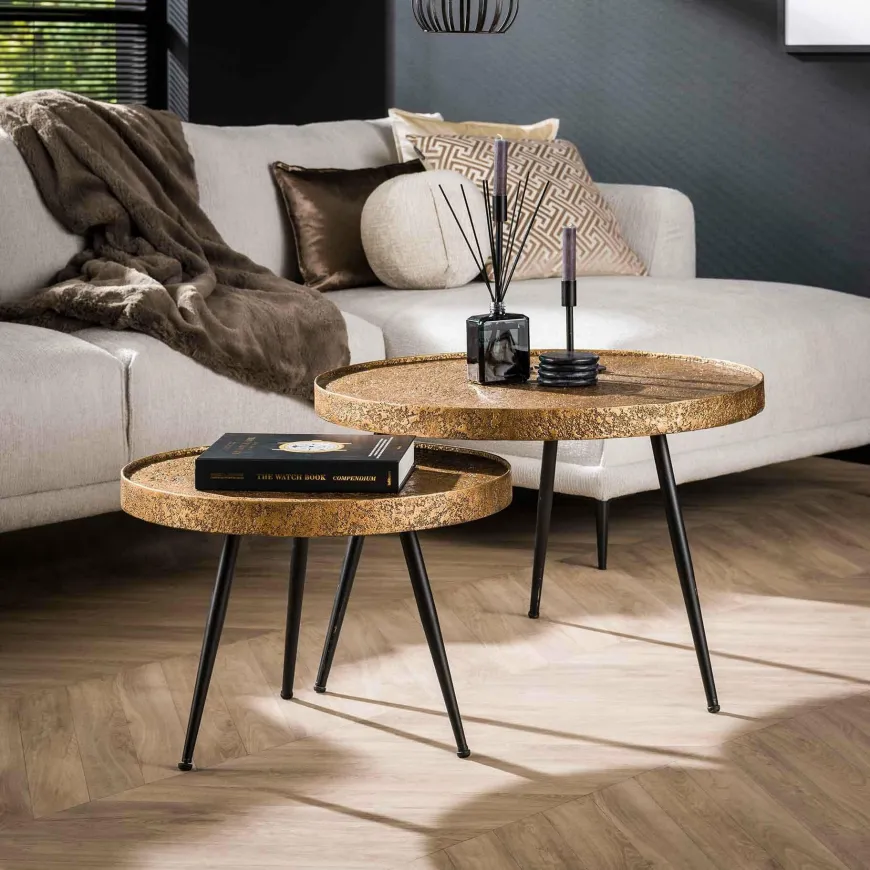 WoonStijl Salontafel set van 2 rond metallic
