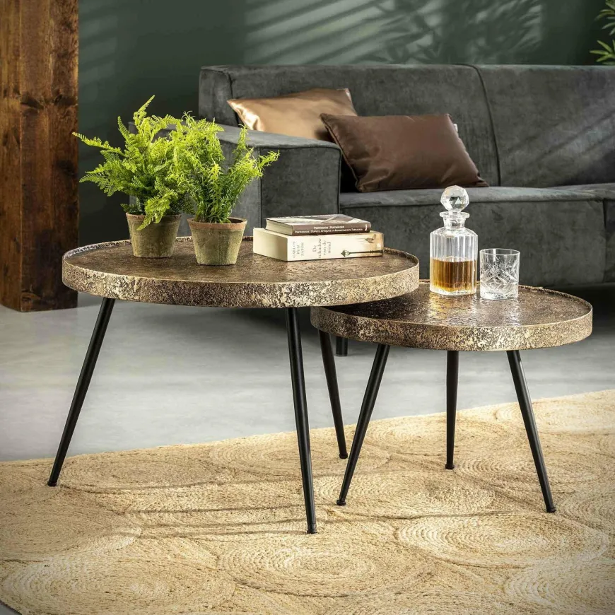 WoonStijl Salontafel set van 2 rond metallic