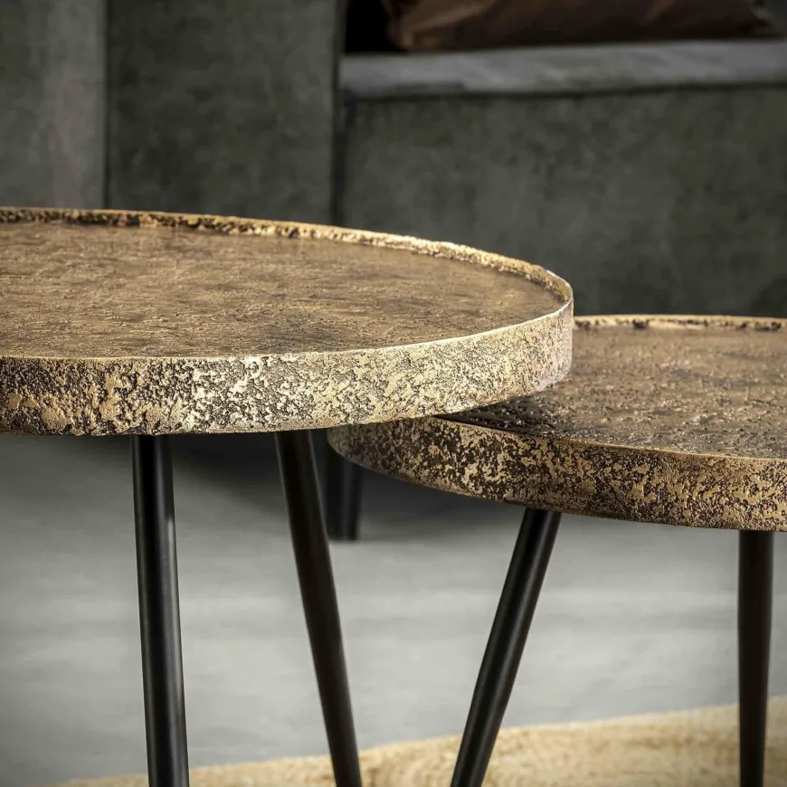 WoonStijl Salontafel set van 2 rond metallic