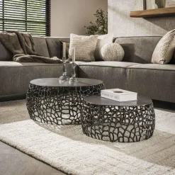 WoonStijl Salontafel set/2 maze zandgegoten / Zwart nikkel