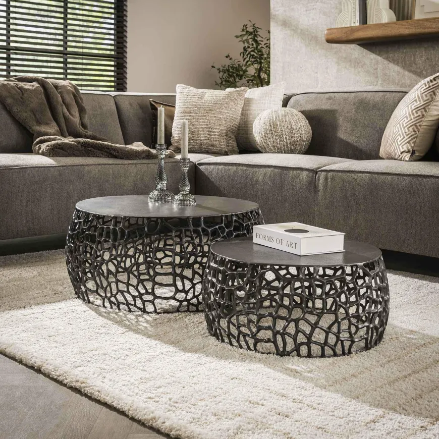 WoonStijl Salontafel set/2 maze zandgegoten / Zwart nikkel