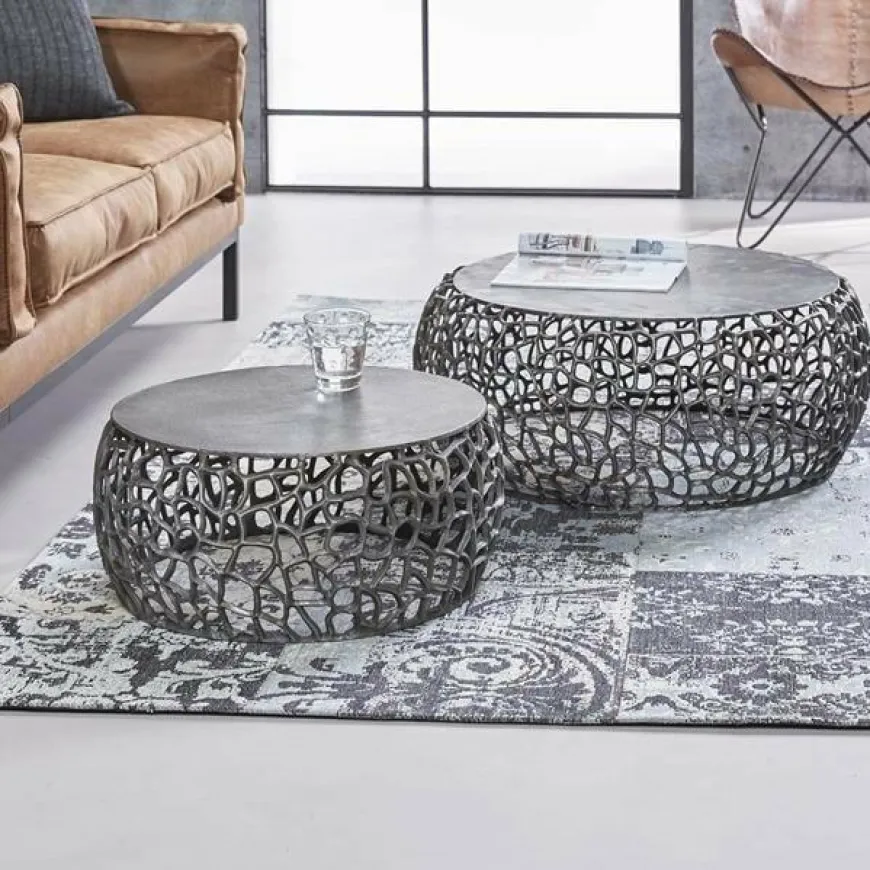 WoonStijl Salontafel set/2 maze zandgegoten / Zwart nikkel