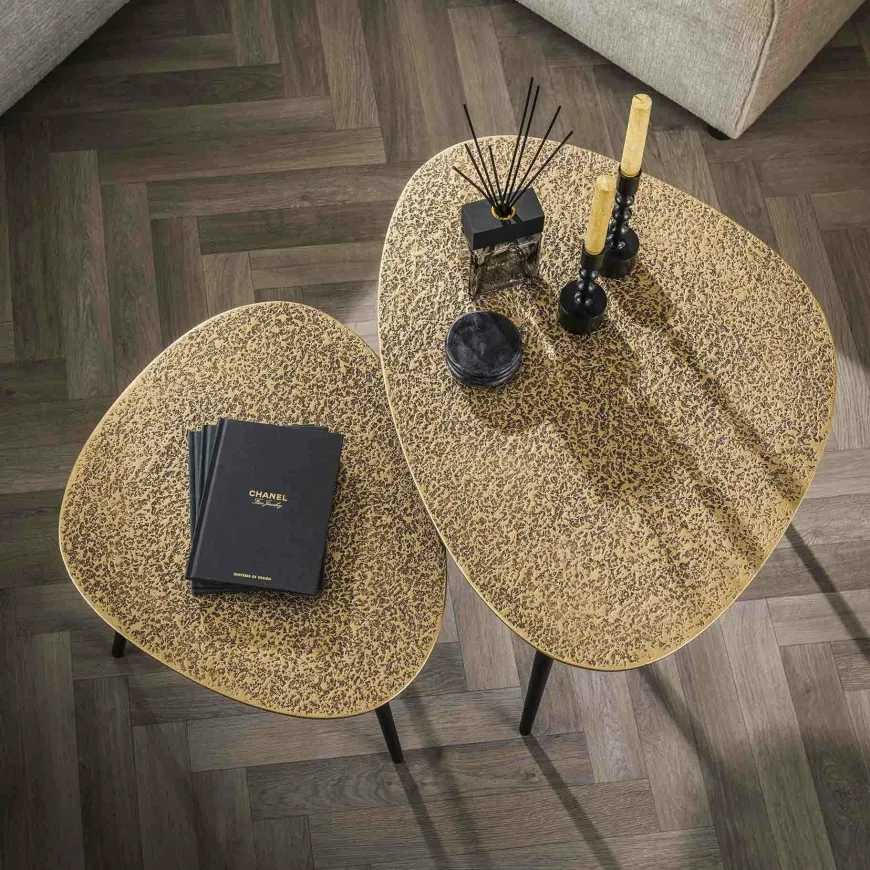 WoonStijl Salontafel set van 2 driehoekig metallic brons antiek