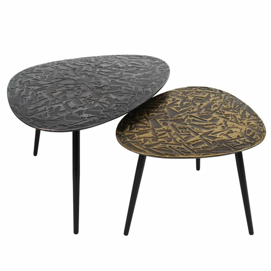 WoonStijl Salontafel set van 2 driehoekig patina metal
