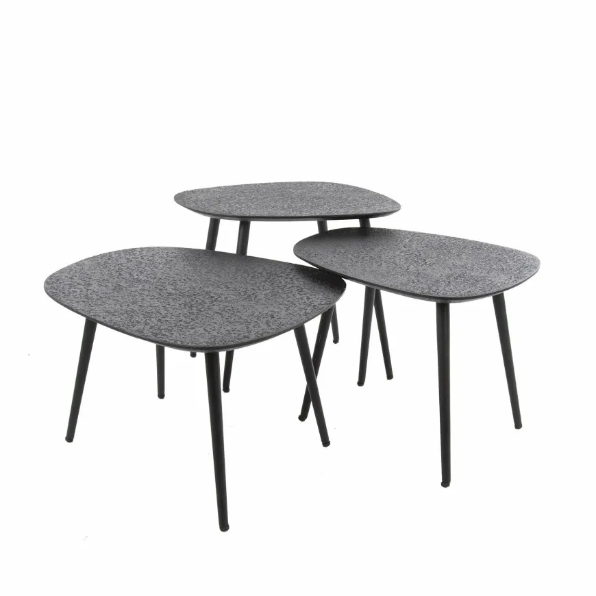 WoonStijl Salontafel set van 3 vierhoekig metallic zwart grijs