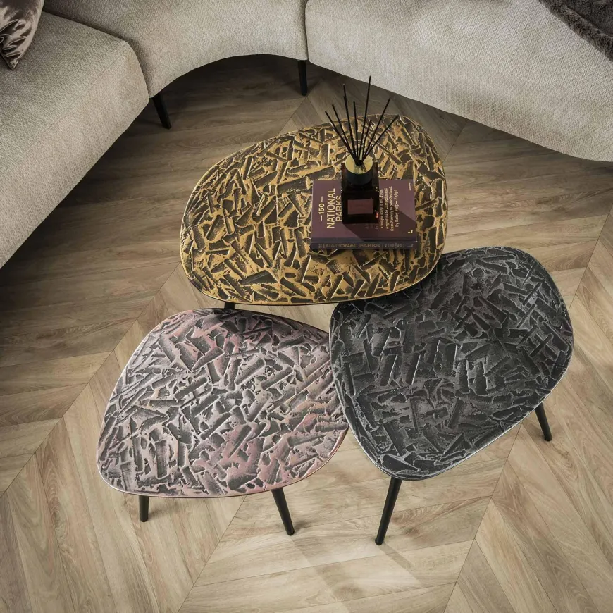 WoonStijl Salontafel set van 3 vierhoekig patina metal