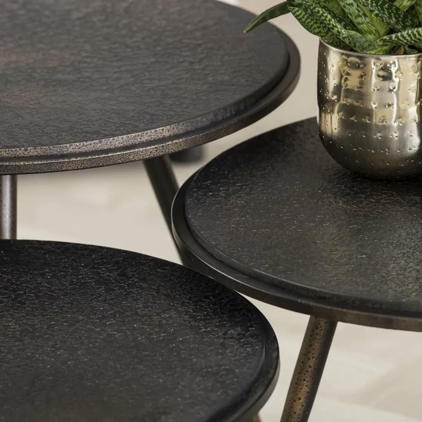 WoonStijl Salontafel set van 3 rond metallic