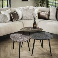 WoonStijl Salontafel set van 3 driehoekig patina metaal - koper, brons, zilver