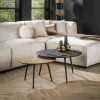 WoonStijl Salontafel set van 2 rond metallic zwart en antiek brass