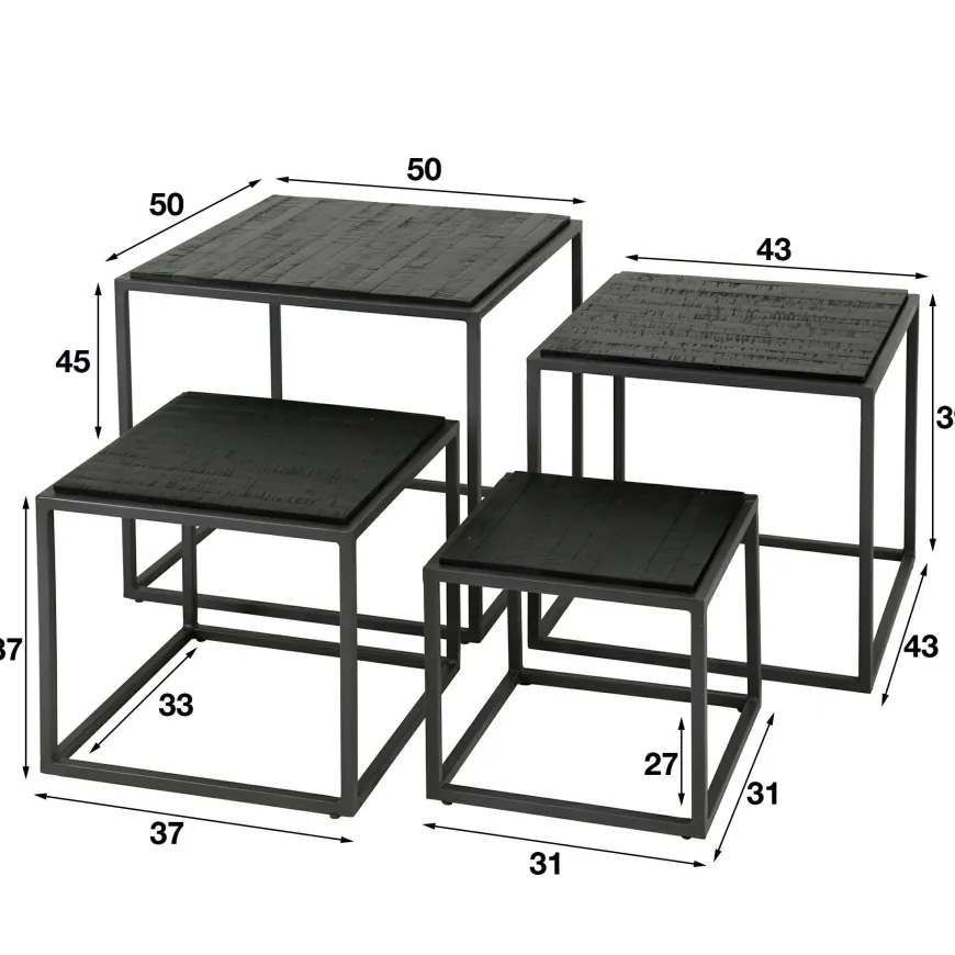 WoonStijl Salontafel set van 4 Teca black