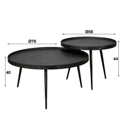 WoonStijl Salontafel set/2 rond metallic/Grijs