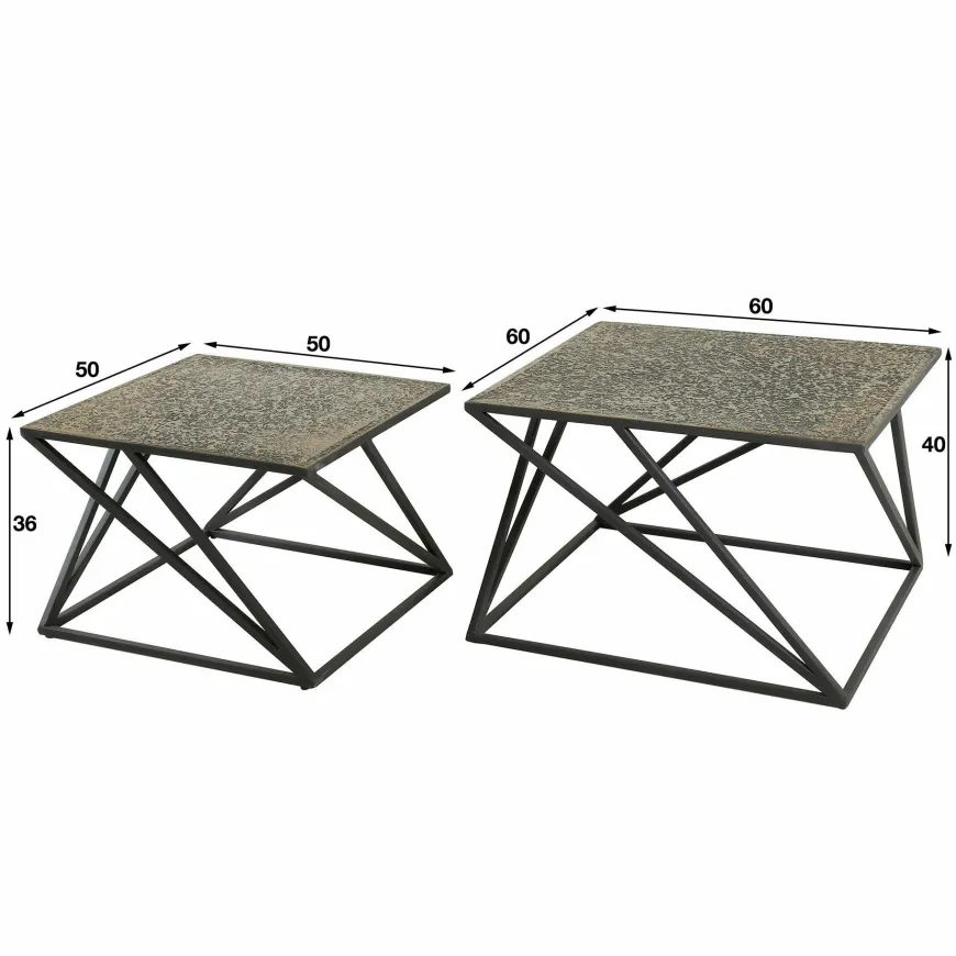 WoonStijl Salontafel set van 2 X cross metallic