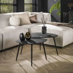 WoonStijl Salontafel set van 2 driehoekig metallic zwart