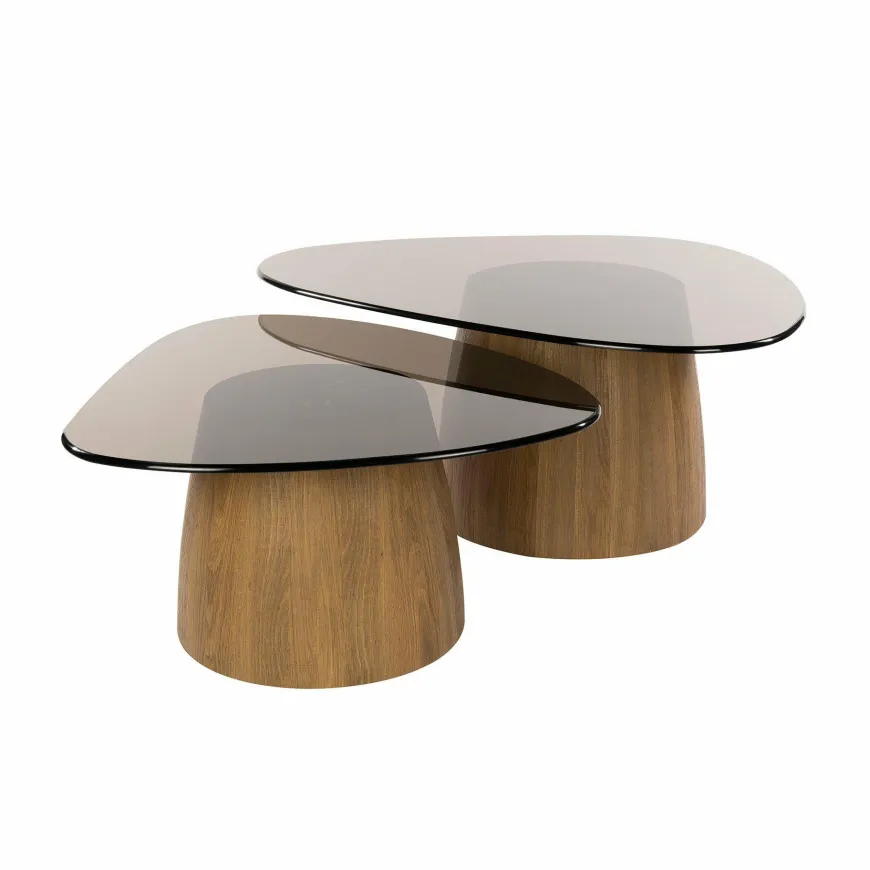 WoonStijl Salontafel Tinto driehoekig set set van 2 salontafels met brons glas