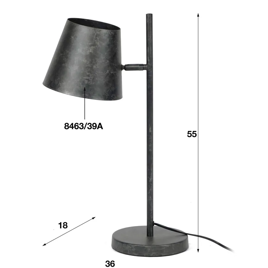 WoonStijl Tafellamp 1L verstelbare metalen kap / Charcoal