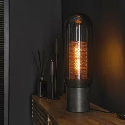 WoonStijl Tafellamp smoke glas-geperforeerd staal