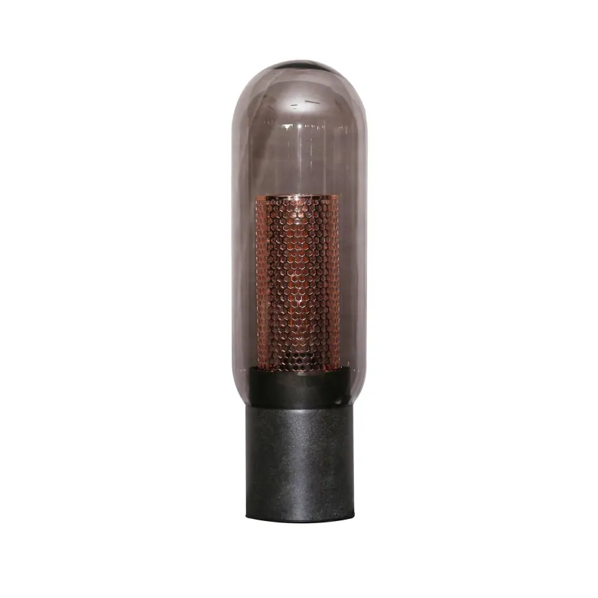 WoonStijl Tafellamp smoke glas-geperforeerd staal