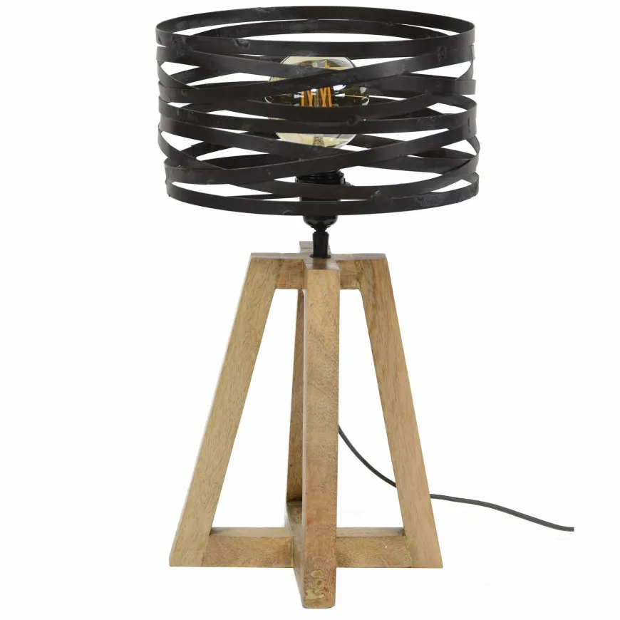 WoonStijl Tafellamp twist houten kruisframe / Slate grey
