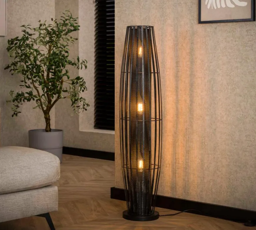 WoonStijl Vloerlamp 120 3L cylinder mesh / Charcoal
