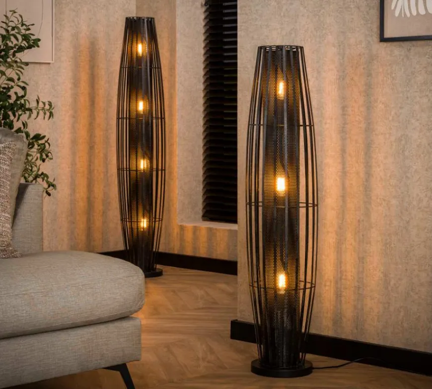 WoonStijl Vloerlamp 120 3L cylinder mesh / Charcoal