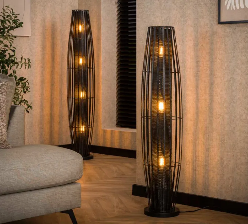 WoonStijl Vloerlamp 150 4L cylinder mesh / Charcoal