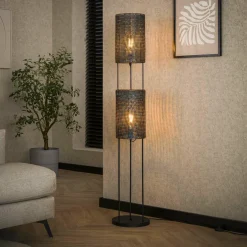WoonStijl Vloerlamp 2L armor tube / Zwart bruin