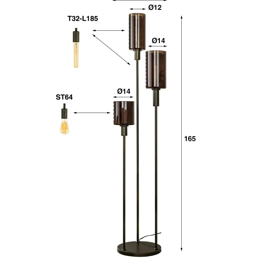 WoonStijl Vloerlamp 3L getrapt Sepiora