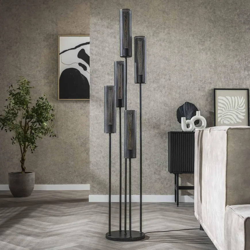 WoonStijl Vloerlamp 5L getrapt tube mesh