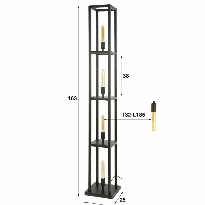 WoonStijl Vloerlamp 4L Quadra Artic Zwart