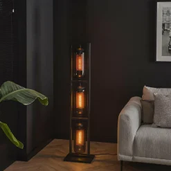 WoonStijl Vloerlamp 3L tower smoke glas-geperforeerd staal