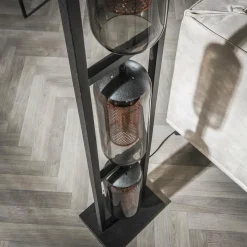 WoonStijl Vloerlamp 3L tower smoke glas-geperforeerd staal