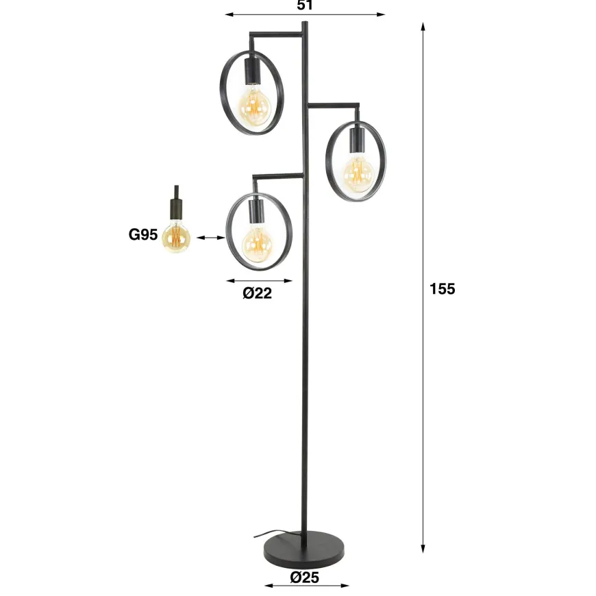 WoonStijl Vloerlamp Ring met 3 lampen