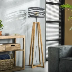 WoonStijl Vloerlamp twist houten kruisframe / Slate grey