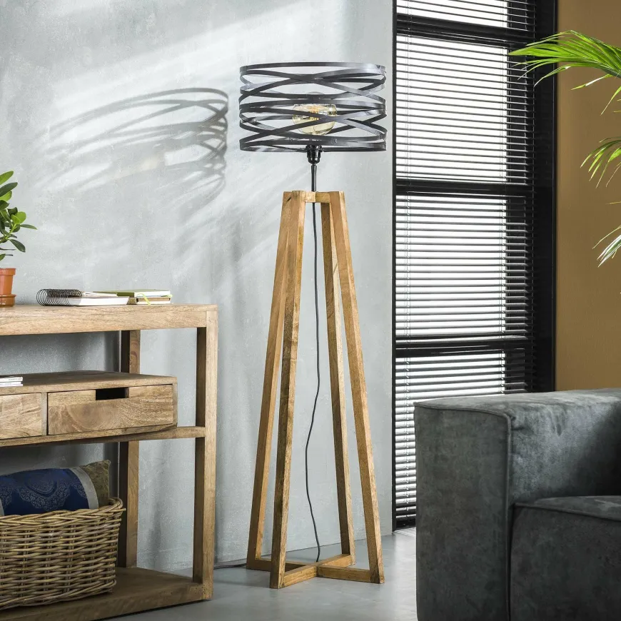 WoonStijl Vloerlamp twist houten kruisframe / Slate grey