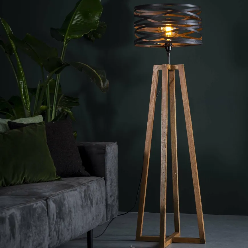 WoonStijl Vloerlamp twist houten kruisframe / Slate grey