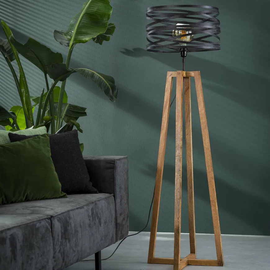 WoonStijl Vloerlamp twist houten kruisframe / Slate grey