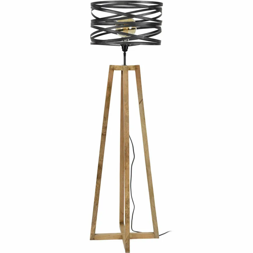 WoonStijl Vloerlamp twist houten kruisframe / Slate grey