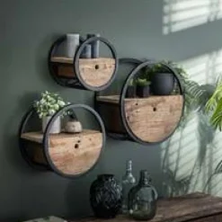 WoonStijl Wandschap circular Ø50 met lade / Robuust hardhout