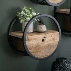 WoonStijl Wandschap circular Ø30 met lade / Robuust hardhout