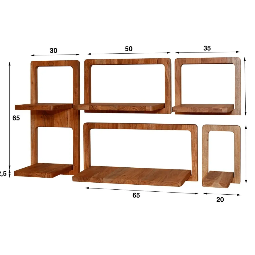 WoonStijl Wandschap Curvy Acacia - Set van 5