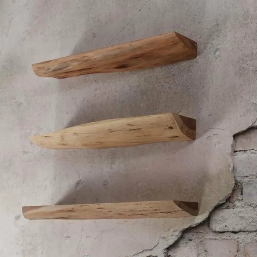 WoonStijl Wandschap edge 60cm set/3 / Massief acacia naturel