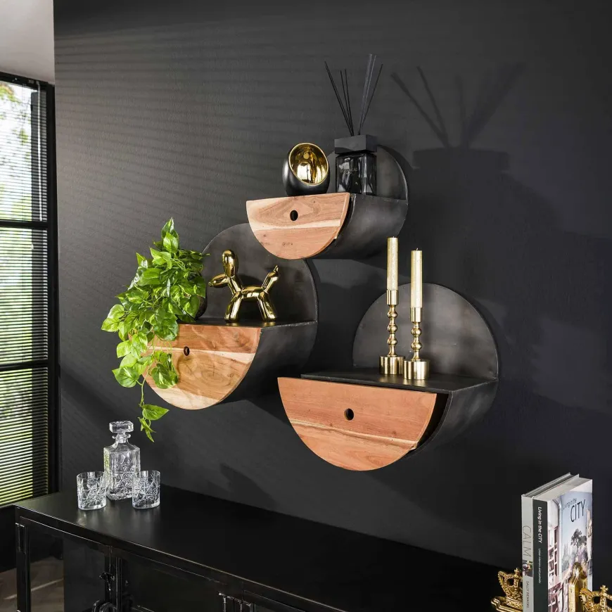 WoonStijl Wandschap half moon Ø50 met lade