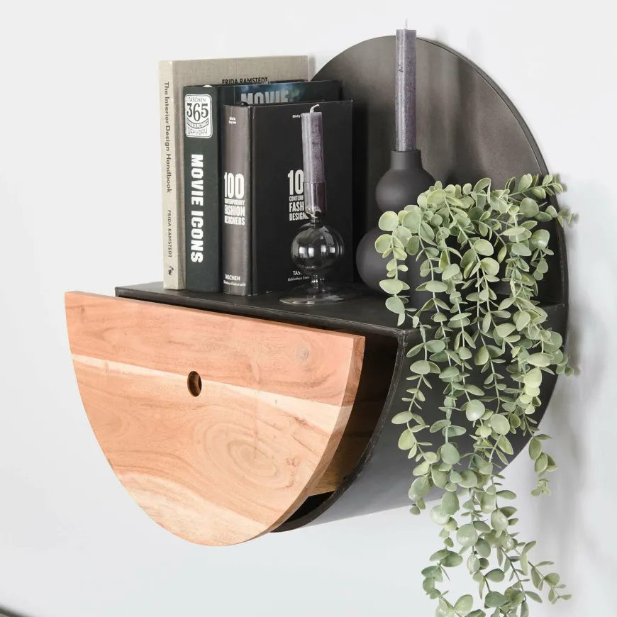 WoonStijl Wandschap half moon Ø50 met lade
