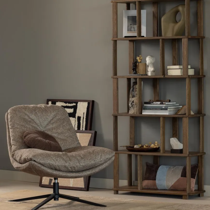 Woood Arve draaifauteuil bedrukte stof naturel melange