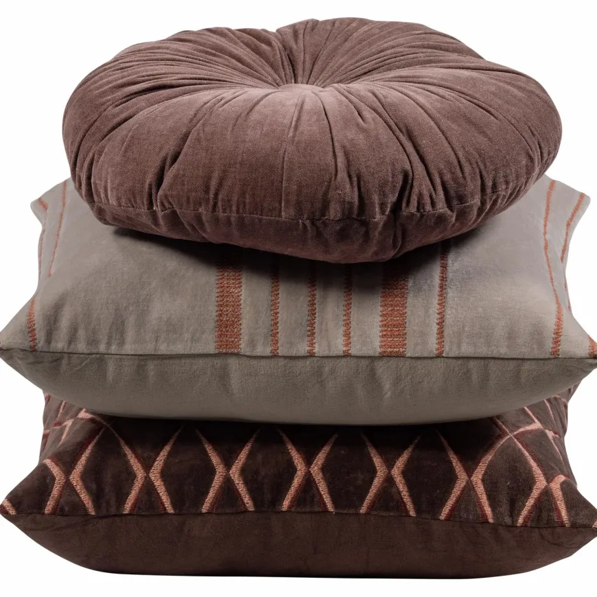Woood Aziz kussens velvet bruin/naturel - set van 3